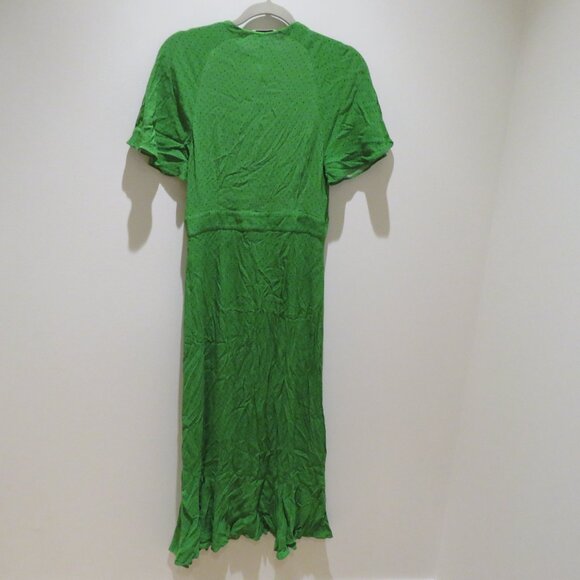 WHISTLES Micro Spot Button Maxi Dress in Green Polka Dot Preppy Flowy Cottage - Picture 9 of 15